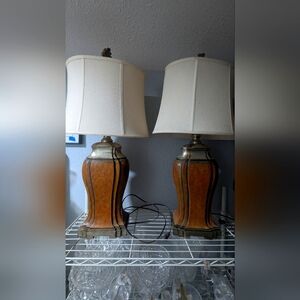 Traditional Table Lamps Set of 2 Two Tone Brown Urn for Living Room Bedroom